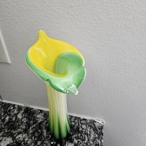 hand-blown art glass vase Jack-in-the-Pulpit Calla Lily‎ bright yellow and green